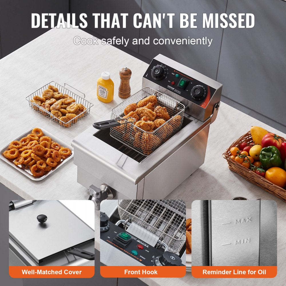 Commercial Electric Deep Fryer Countertop Deep Fryer 1500W 11.6Qt / 11L