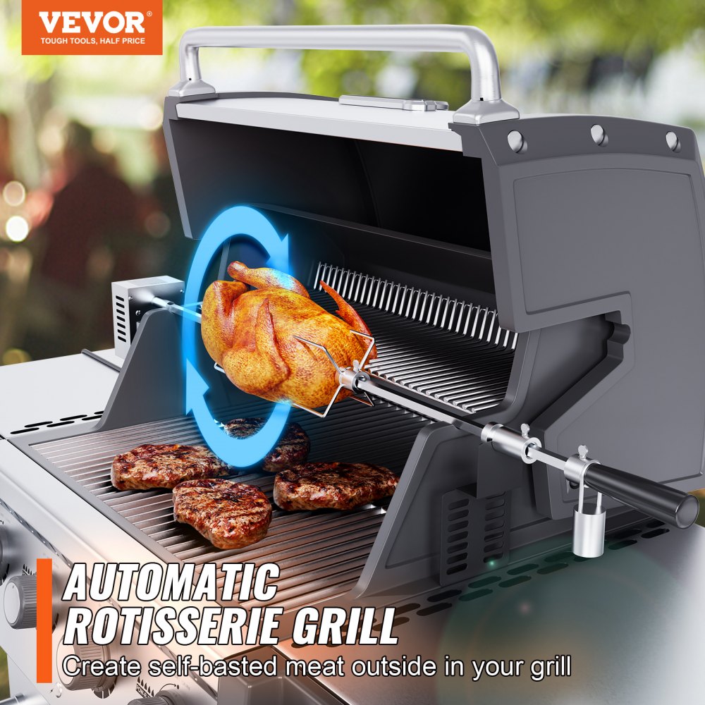 Universal Grill Rotisserie Kit for Grills, Electric BBQ Grill with 110V 9W Motor, Stainless Steel Automatic Grilling Kit, Heavy Duty 32"/39" Hexagon Spit Rod, 26 lbs Capacity Grill Attachment