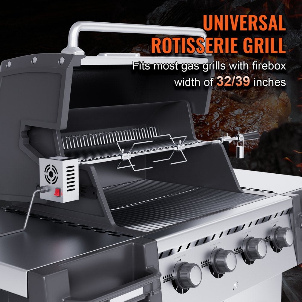 Universal Grill Rotisserie Kit for Grills, Electric BBQ Grill with 110V 9W Motor, Stainless Steel Automatic Grilling Kit, Heavy Duty 32"/39" Hexagon Spit Rod, 26 lbs Capacity Grill Attachment
