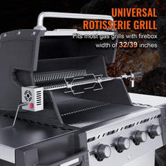 Universal Grill Rotisserie Kit for Grills, Electric BBQ Grill with 110V 9W Motor, Stainless Steel Automatic Grilling Kit, Heavy Duty 32"/39" Hexagon Spit Rod, 26 lbs Capacity Grill Attachment