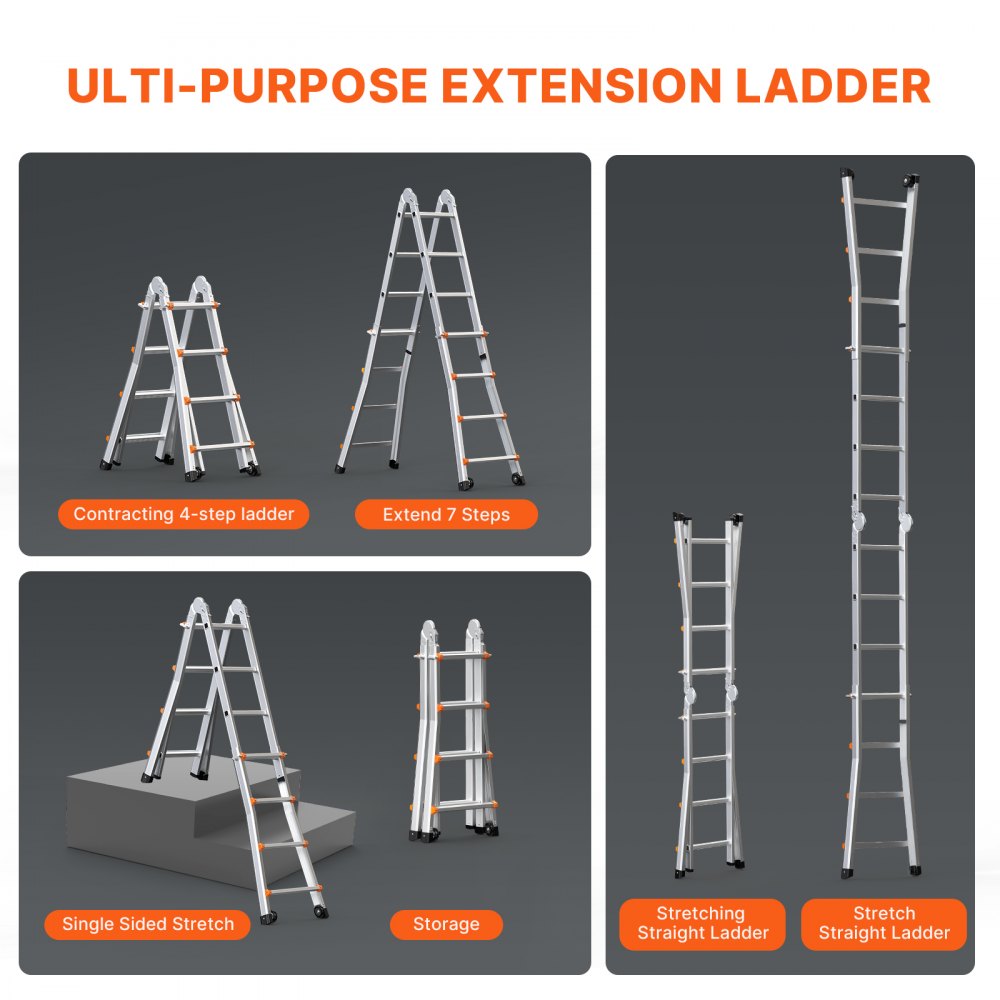 Bostome 13 FT A-Frame telescoping ladder with dual wheels and non-slip design for stability.