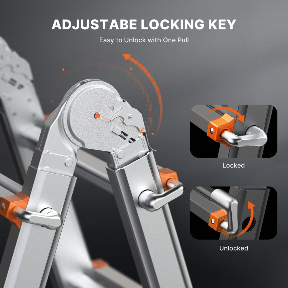 Bostome 13 FT A-Frame telescoping ladder with dual wheels and non-slip design for stability.