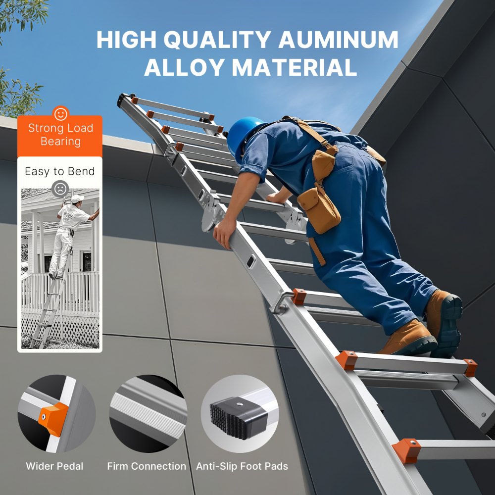 Bostome 13 FT A-Frame telescoping ladder with dual wheels and non-slip design for stability.