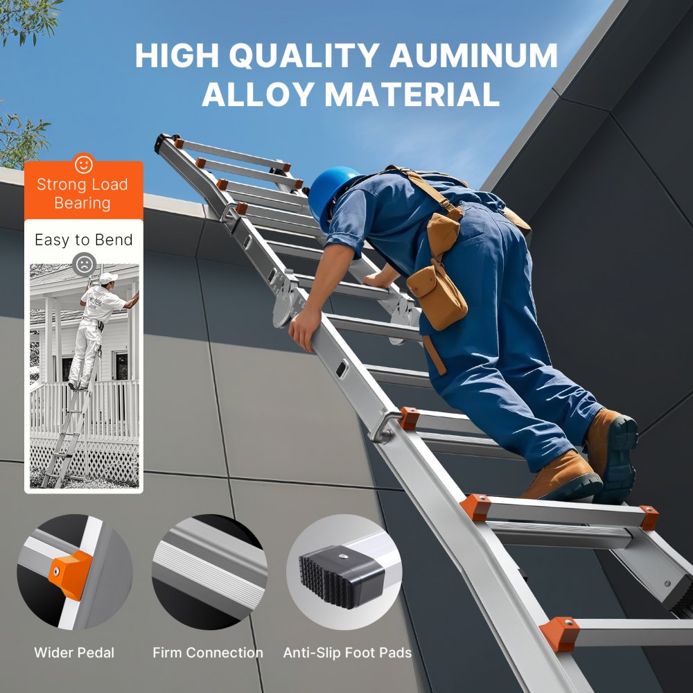 A 20-foot A-frame telescoping aluminum alloy ladder with strong load bearing and non-slip feet.