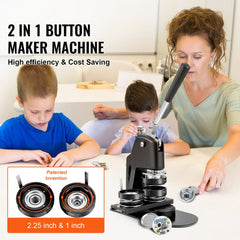 Bostome 2-in-1 button maker machine kit with dual molds for 1" and 2.25" pin badges.