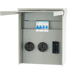 Temporary Power Outlet Panel, 125/250V, RV Power Outlet Box with a 20/30/50 Amp Receptacle Installed, NEMA 14-50R / NEMA TT-30R / 15A GFCI for RV Camper Trailer Motorhome, Tested to UL Standards