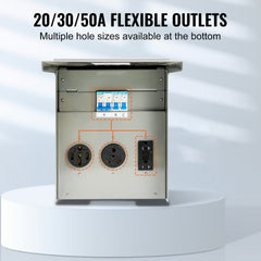 Temporary Power Outlet Panel, 125/250V, RV Power Outlet Box with a 20/30/50 Amp Receptacle Installed, NEMA 14-50R / NEMA TT-30R / 15A GFCI for RV Camper Trailer Motorhome, Tested to UL Standards