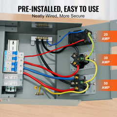 Temporary Power Outlet Panel, 125/250V, RV Power Outlet Box with a 20/30/50 Amp Receptacle Installed, NEMA 14-50R / NEMA TT-30R / 15A GFCI for RV Camper Trailer Motorhome, Tested to UL Standards