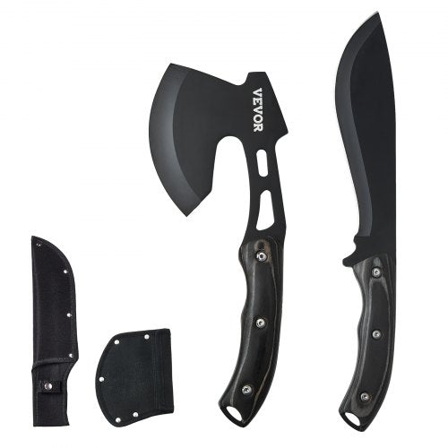 Bostome Hunting Knife and Hatchet Axe Combo Set with stainless steel blades and rubber handles.