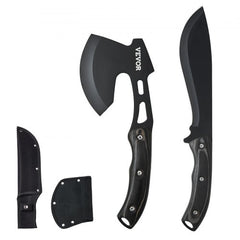Bostome Hunting Knife and Hatchet Axe Combo Set with stainless steel blades and rubber handles.
