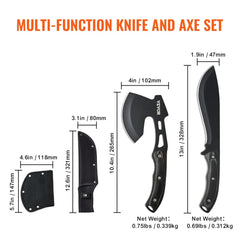 Bostome Hunting Knife and Hatchet Axe Combo Set with stainless steel blades and rubber handles.
