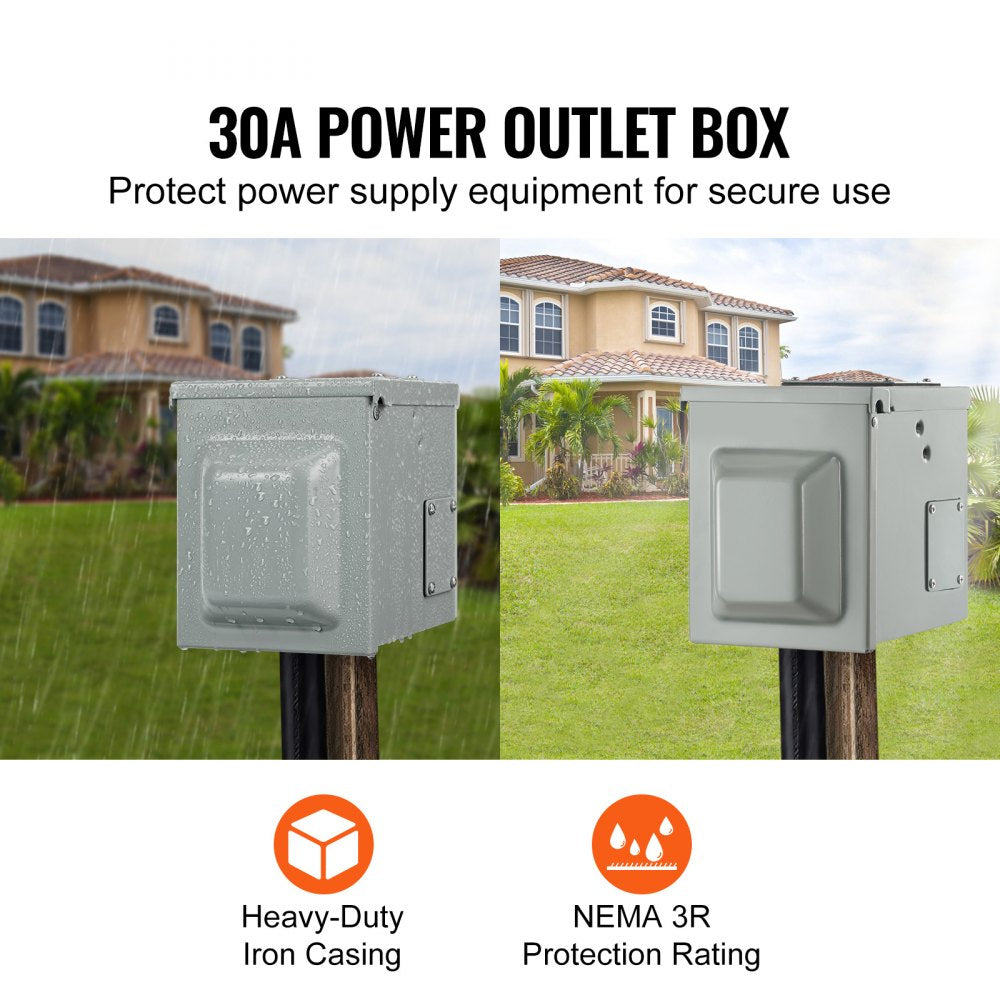 30 Amp RV Power Outlet Box, 125/250 Volt, Enclosed Lockable Outdoor RV Receptacle Box, NEMA TT-30R Weatherproof Electrical Panel, for RV Camper Trailer Motorhome Tested to UL Standards