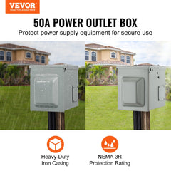 Bostome 50 Amp RV power outlet box with weatherproof enclosure and secure locking door.