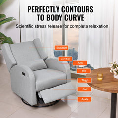 Electronic Power Recliner and Swivel Glider, 250 lbs Weight Capacity Swivel Glider Recliner Chair with USB Port, Electric Chair Polyester Surface Swivel Rocker Recliner  for Living Room, Bedroom, Light Gray