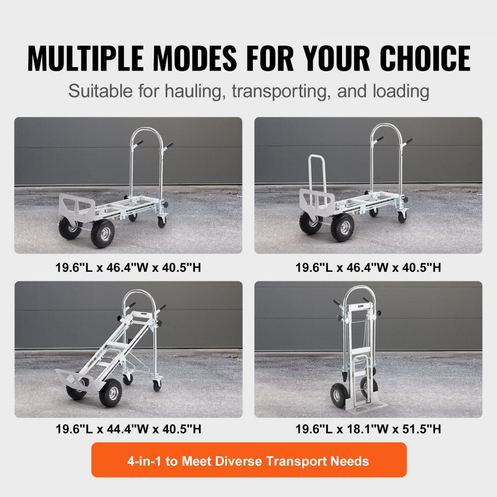 Aluminum Folding Hand Truck, 4 in 1 Design 1000 lbs Capacity, Heavy Duty Industrial Collapsible cart, Dolly Cart with Rubber Wheels for Transport and Moving in Warehouse, Supermarket, Garden