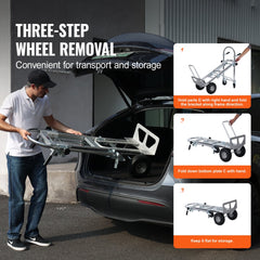 Aluminum Folding Hand Truck, 4 in 1 Design 1000 lbs Capacity, Heavy Duty Industrial Collapsible cart, Dolly Cart with Rubber Wheels for Transport and Moving in Warehouse, Supermarket, Garden