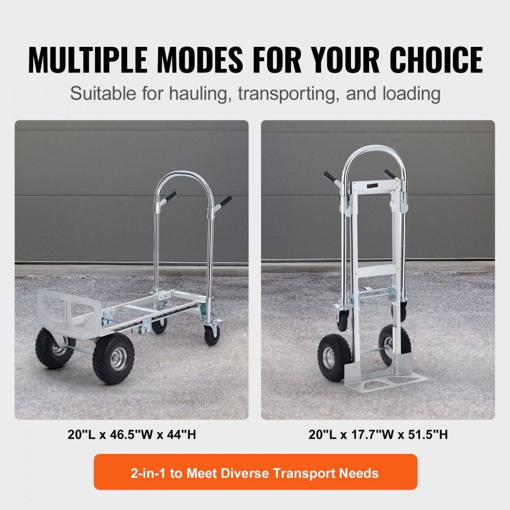 Aluminum Folding Hand Truck, 2 in 1 Design 1000 lbs Capacity, Heavy Duty Industrial Collapsible cart, Dolly Cart with Rubber Wheels for Transport and Moving in Warehouse, Supermarket, Garden