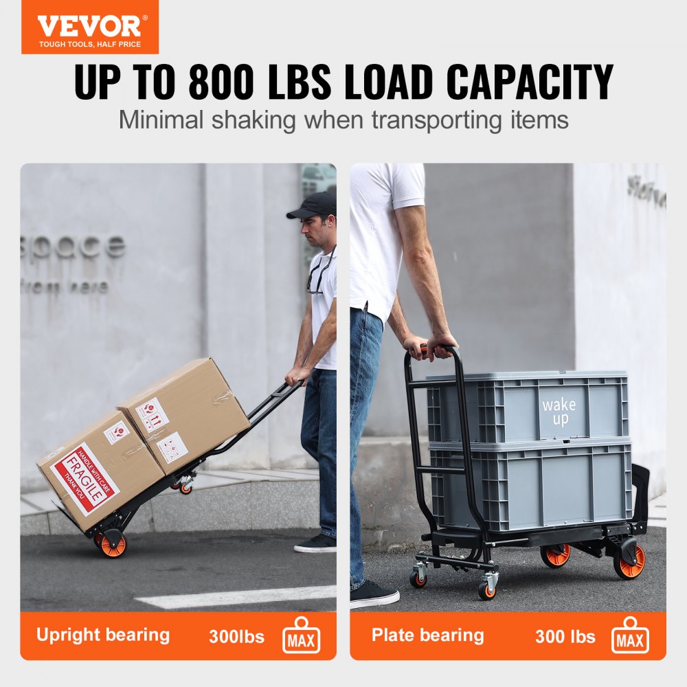 Aluminum Hand Truck, 2 in 1, 300 lbs Load Capacity, Heavy Duty Industrial Convertible Folding Hand Truck and Dolly, Utility Cart Converts from Hand Truck to Platform Cart with Rubber Wheels