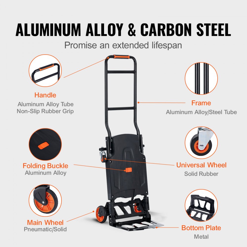 Aluminum Hand Truck, 2 in 1, 300 lbs Load Capacity, Heavy Duty Industrial Convertible Folding Hand Truck and Dolly, Utility Cart Converts from Hand Truck to Platform Cart with Rubber Wheels