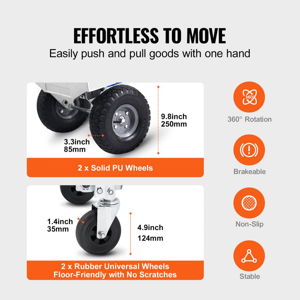 Aluminum Hand Truck, 2 in 1, 800 lbs Load Capacity, Heavy Duty Industrial Convertible Folding Hand Truck and Dolly, Utility Cart Converts from Hand Truck to Platform Cart with Rubber Wheels