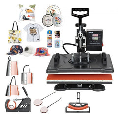 Bostome 8-in-1 heat press machine with LCD screen and adjustable spring plate for versatile transfers.