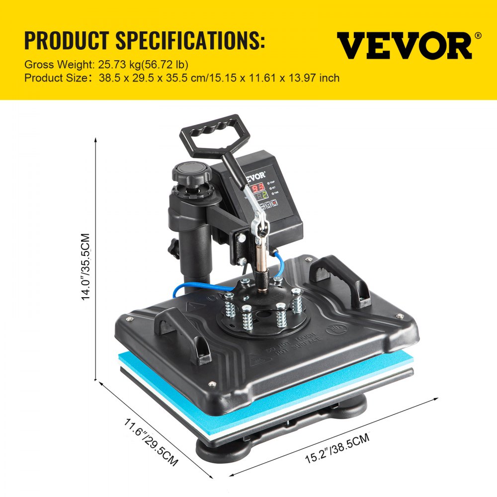 Heat Press Machine, 12X15 Inch 6 in 1 Combo Digital Multifunctional Sublimation Heat Transfer Machine, 360 Degree Rotation Swing Away Heat Press for Printing T Shirts Hat Mug Cap Plate 1050W