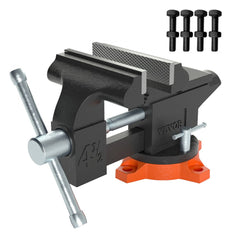 4.5-inch cast iron bench vise with anvil, swivel base, and mounting bolts.