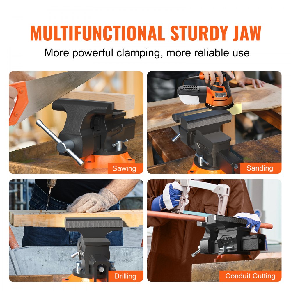 Bostome 6.5-inch ductile iron bench vise with 360-degree swivel base and sturdy jaws.