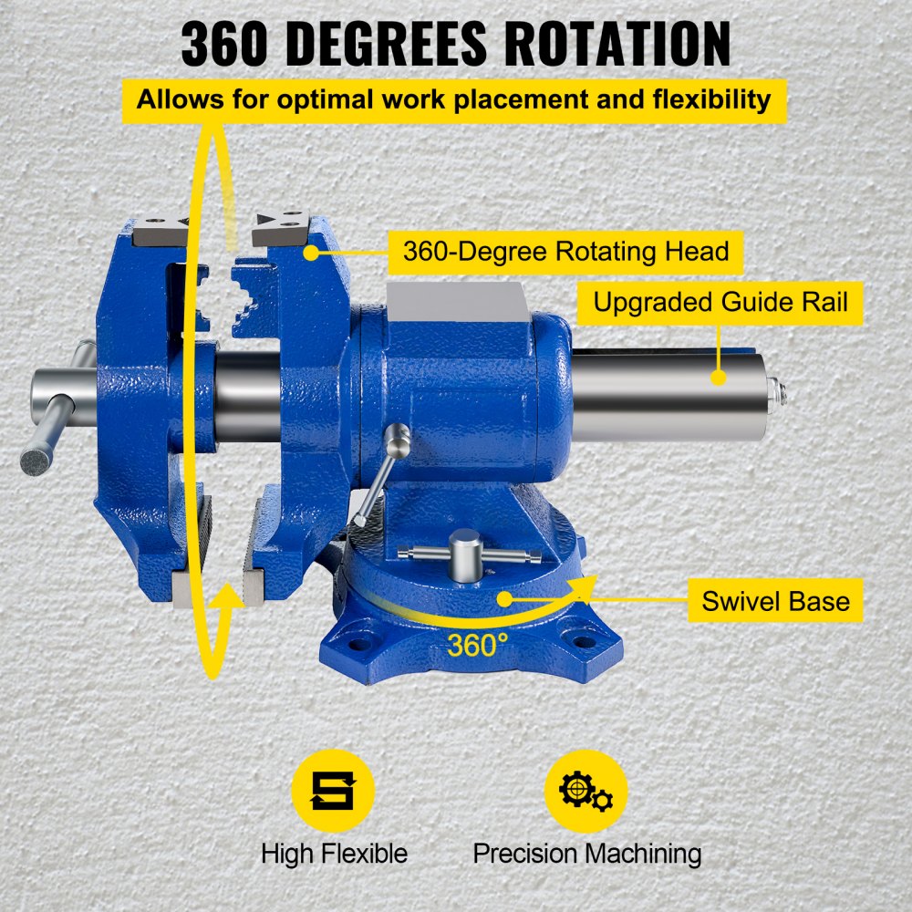 Bostome 6" heavy duty bench vise with 360° swivel head and ductile iron construction.