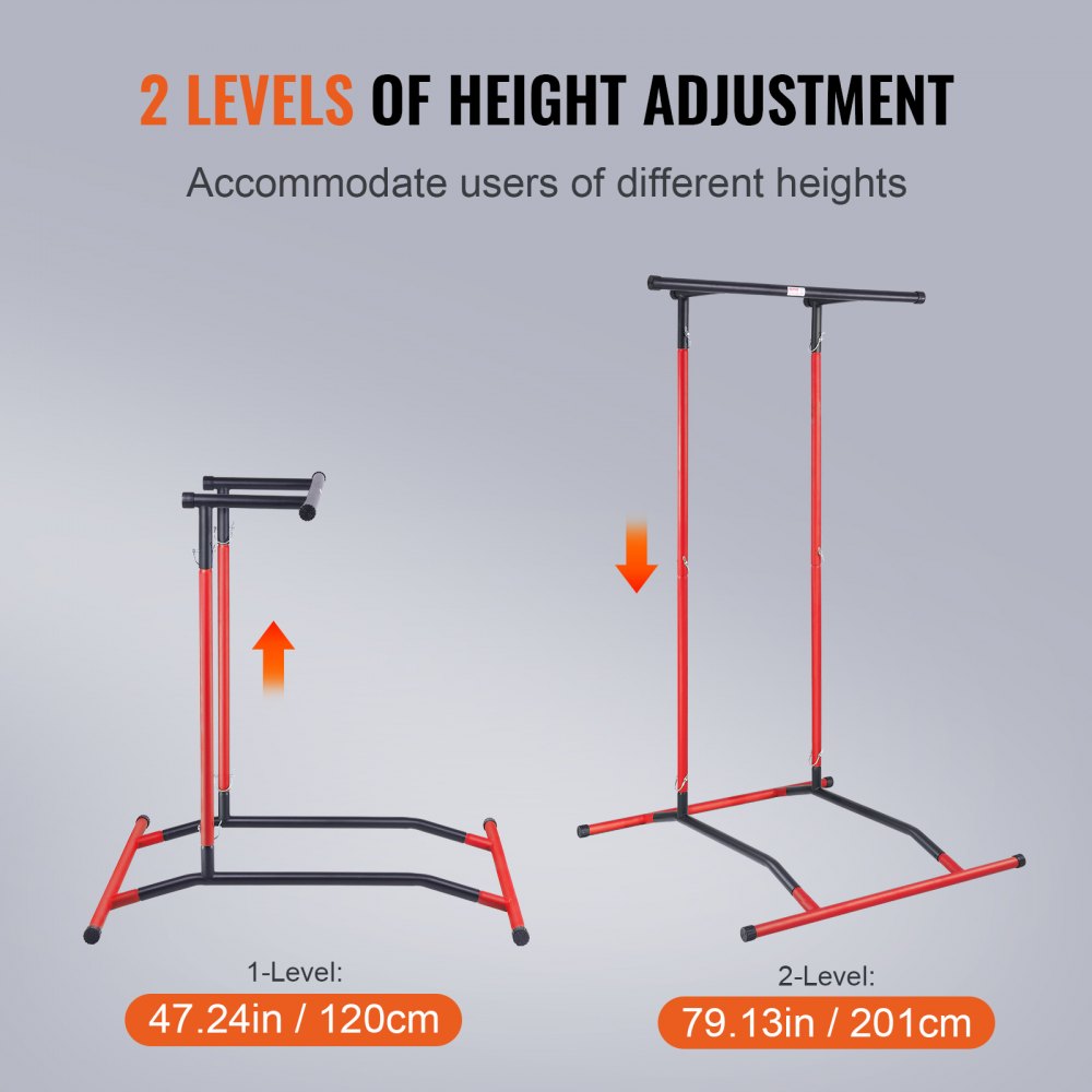Power Tower Dip Station, 2-Level Height Adjustable Pull Up Bar Stand, Multi-Function Strength Training Workout Equipment, Home Gym Fitness Dip Bar Station, 220LBS Weight Capacity, Black & Red