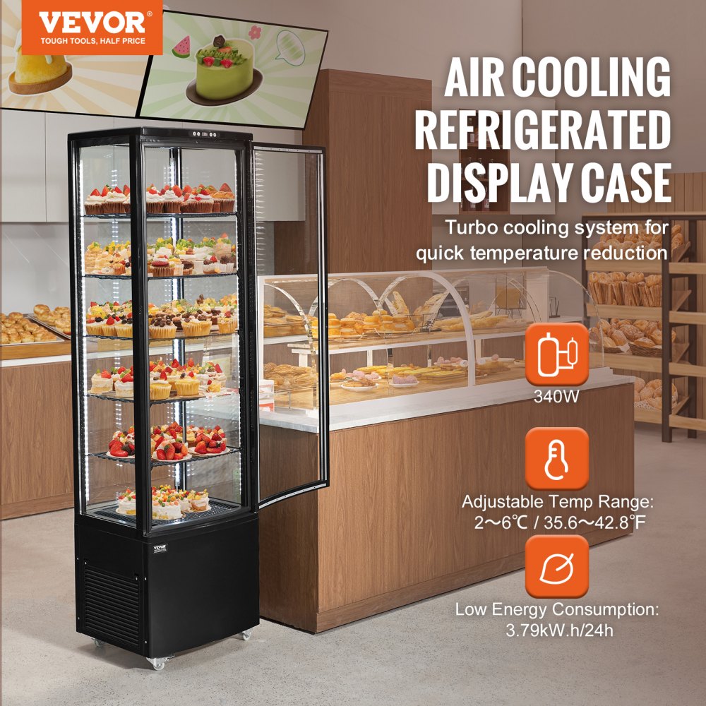 Refrigerated Display Case Bakery Display Fridge Case 9.8 cu ft/278L 5-Tier