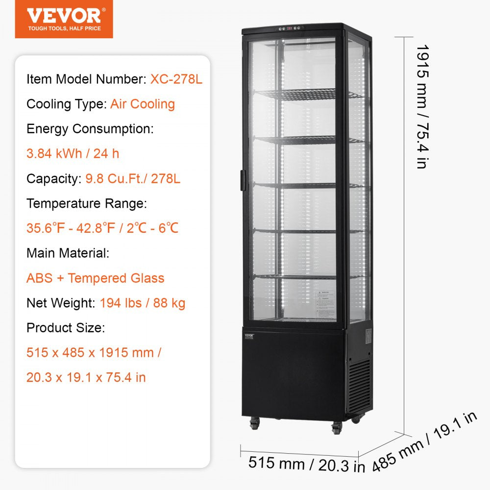 Refrigerated Display Case Bakery Display Fridge Case 9.8 cu ft/278L 5-Tier