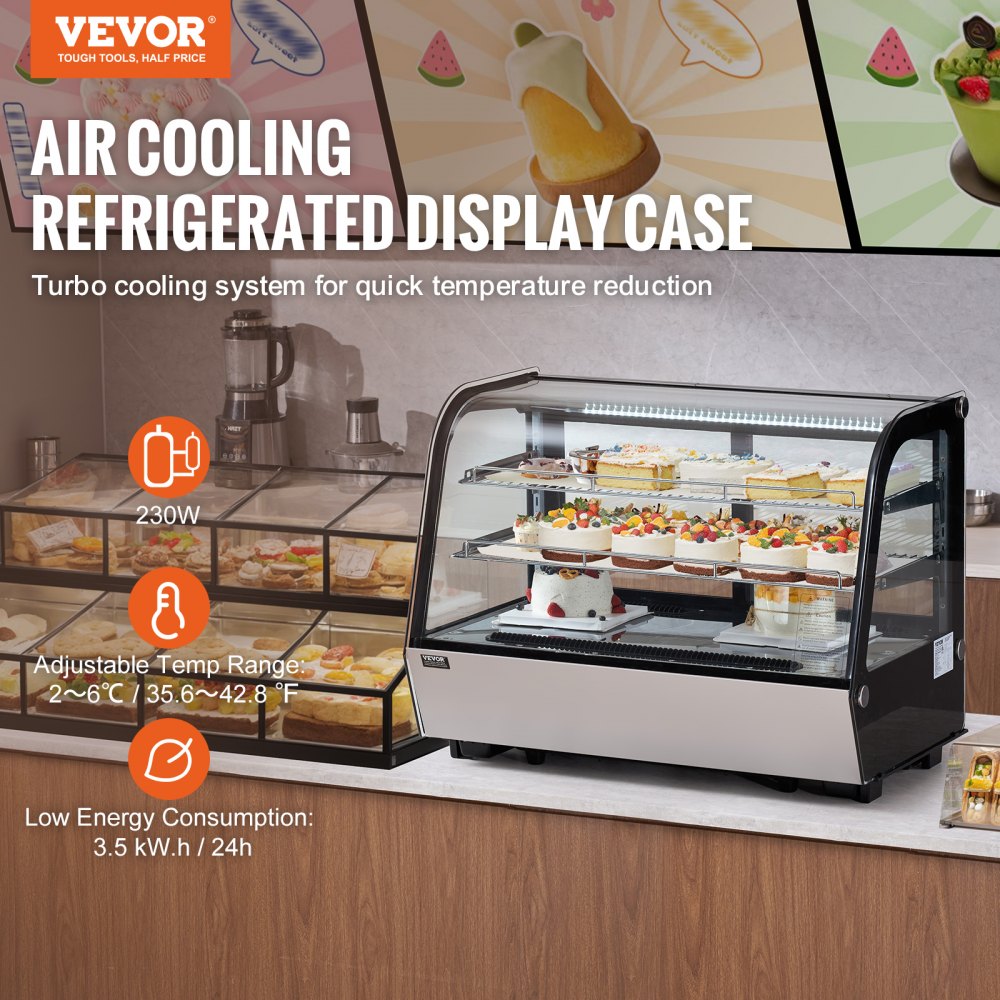 Refrigerated Display Case Bakery Display Fridge Case 5 cu ft/146L 2-Tier