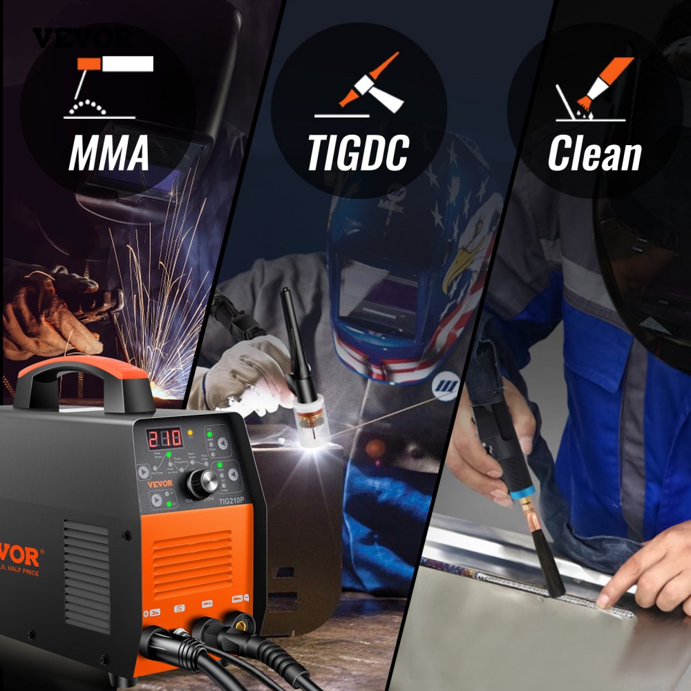 210Amp TIG Welder, Welder TIG 3 in 1, 110/220V Dual Voltage HF TIG/Stick/Clean Welding Machine w/Pulse, IGBT Inverter & Torch, Digital Arc Welder