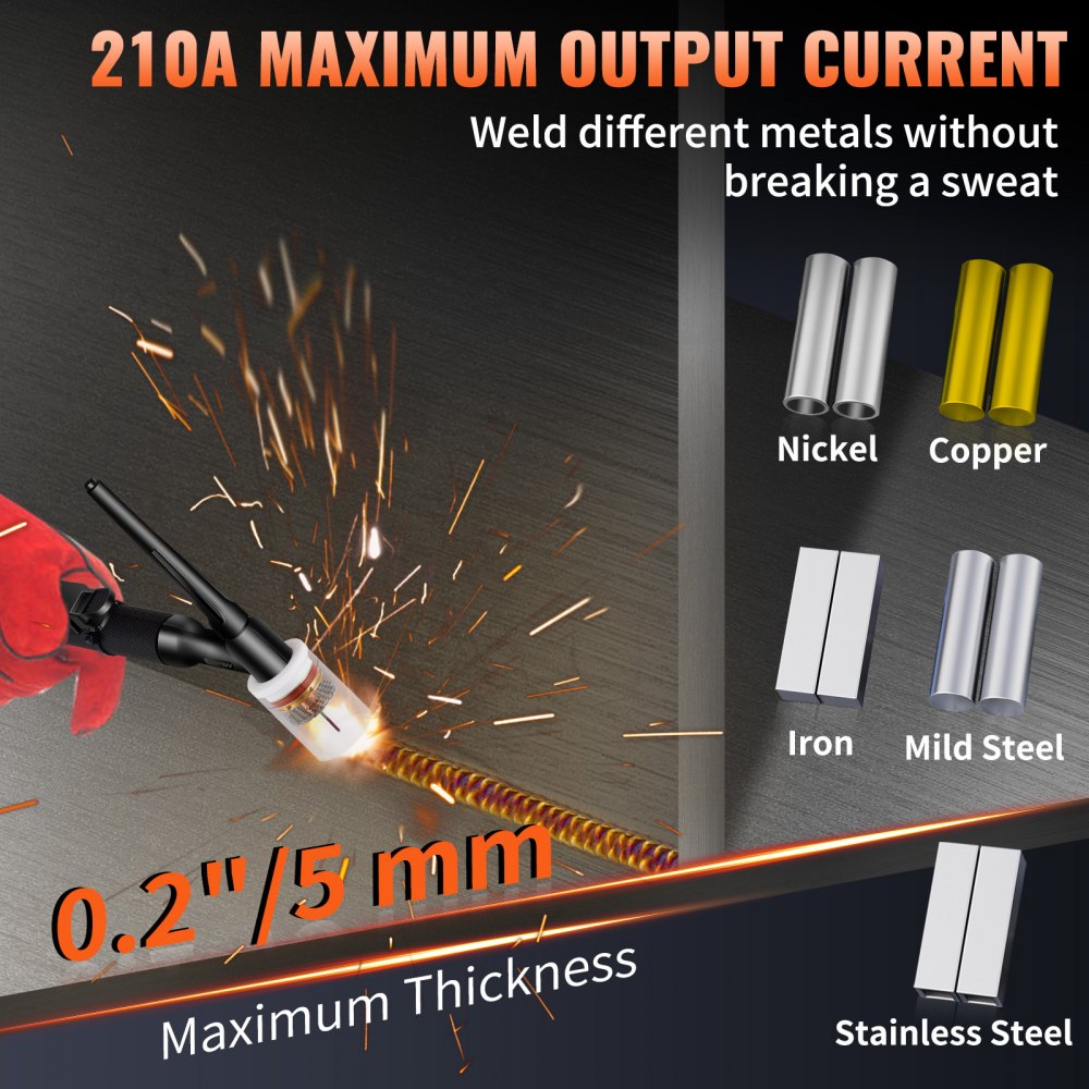 210Amp TIG Welder, Welder TIG 3 in 1, 110/220V Dual Voltage HF TIG/Stick/Clean Welding Machine w/Pulse, IGBT Inverter & Torch, Digital Arc Welder