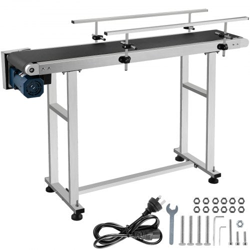 Belt Conveyor 59 x 7.8 inch Conveyor Table Heavy Duty Stainless Steel Motorized Belt Conveyor for Inkjet Coding Applications Powered Rubber PVC Belt Anti Static (Double Guardrail)