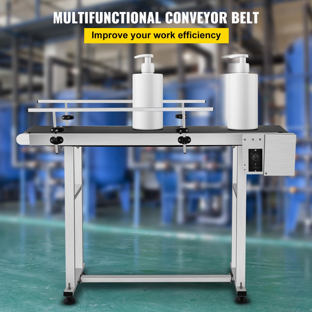 Belt Conveyor 59 x 7.8 inch Conveyor Table Heavy Duty Stainless Steel Motorized Belt Conveyor for Inkjet Coding Applications Powered Rubber PVC Belt Anti Static (Double Guardrail)