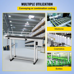 Belt Conveyor 59 x 7.8 inch Conveyor Table Heavy Duty Stainless Steel Motorized Belt Conveyor for Inkjet Coding Applications Powered Rubber PVC Belt Anti Static (Double Guardrail)
