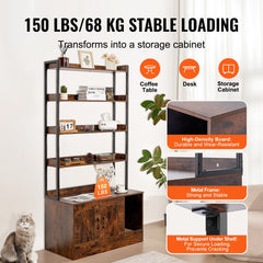 Cat Litter Box Enclosure Wooden Litter Box Furniture Hidden with 4 Shelves