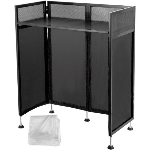 DJ Facade Table 20x40x45 Inches, DJ Booth Flat Table Top 20x40 Inch, Adjustable DJ Event Facade with White & Black Scrim, Folding DJ Booth Metal Frame, Foldable Cover Screen