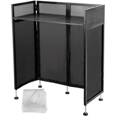 DJ Facade Table 20x40x45 Inches, DJ Booth Flat Table Top 20x40 Inch, Adjustable DJ Event Facade with White & Black Scrim, Folding DJ Booth Metal Frame, Foldable Cover Screen