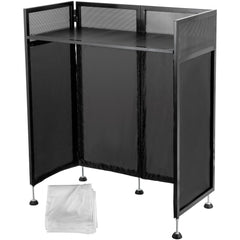 DJ Facade Table 20x40x45 Inches, DJ Booth Flat Table Top 20x40 Inch, Adjustable DJ Event Facade with White & Black Scrim, Folding DJ Booth Metal Frame, Foldable Cover Screen