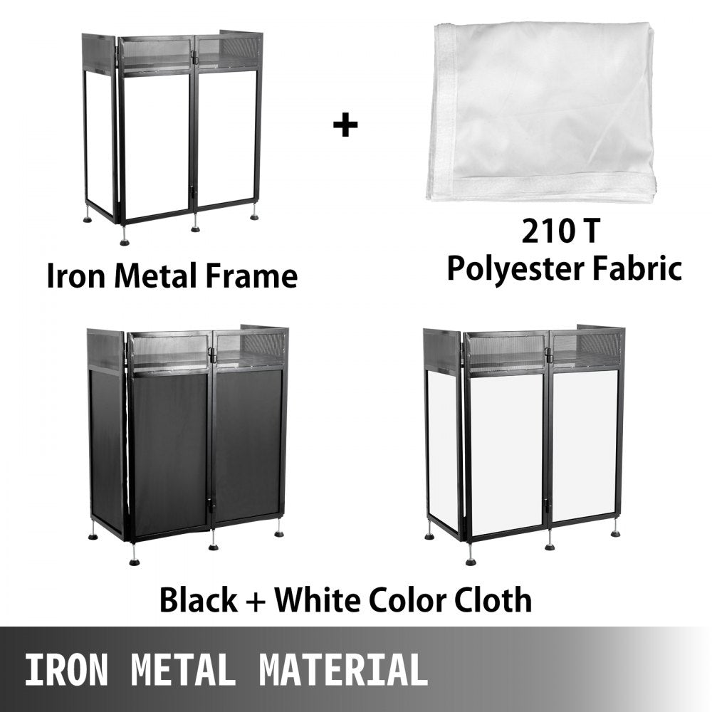 DJ Facade Table 20x40x45 Inches, DJ Booth Flat Table Top 20x40 Inch, Adjustable DJ Event Facade with White & Black Scrim, Folding DJ Booth Metal Frame, Foldable Cover Screen