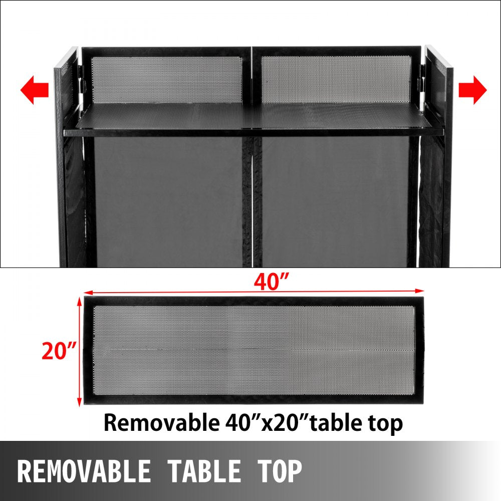 DJ Facade Table 20x40x45 Inches, DJ Booth Flat Table Top 20x40 Inch, Adjustable DJ Event Facade with White & Black Scrim, Folding DJ Booth Metal Frame, Foldable Cover Screen