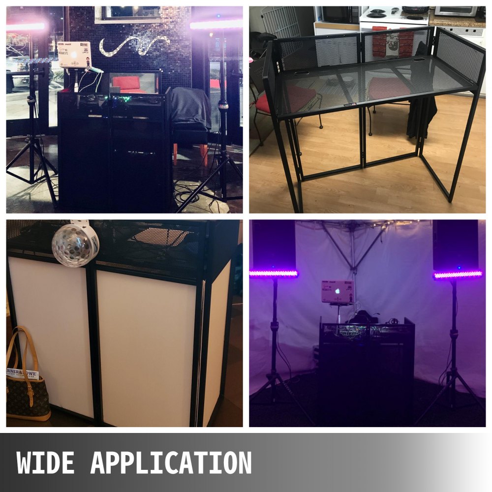 DJ Facade Table 20x40x45 Inches, DJ Booth Flat Table Top 20x40 Inch, Adjustable DJ Event Facade with White & Black Scrim, Folding DJ Booth Metal Frame, Foldable Cover Screen