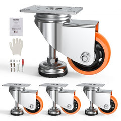 Leveling Casters, Set of 4, 720 lbs Total Load Capacity, 3 inches Diameter, Heavy Duty 360 Degree Swivel Caster Wheels, Adjustable Casters with Feet for Workbench, Machine, Equipment, Furniture