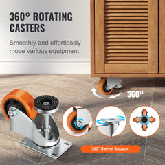 Leveling Casters, Set of 4, 720 lbs Total Load Capacity, 3 inches Diameter, Heavy Duty 360 Degree Swivel Caster Wheels, Adjustable Casters with Feet for Workbench, Machine, Equipment, Furniture
