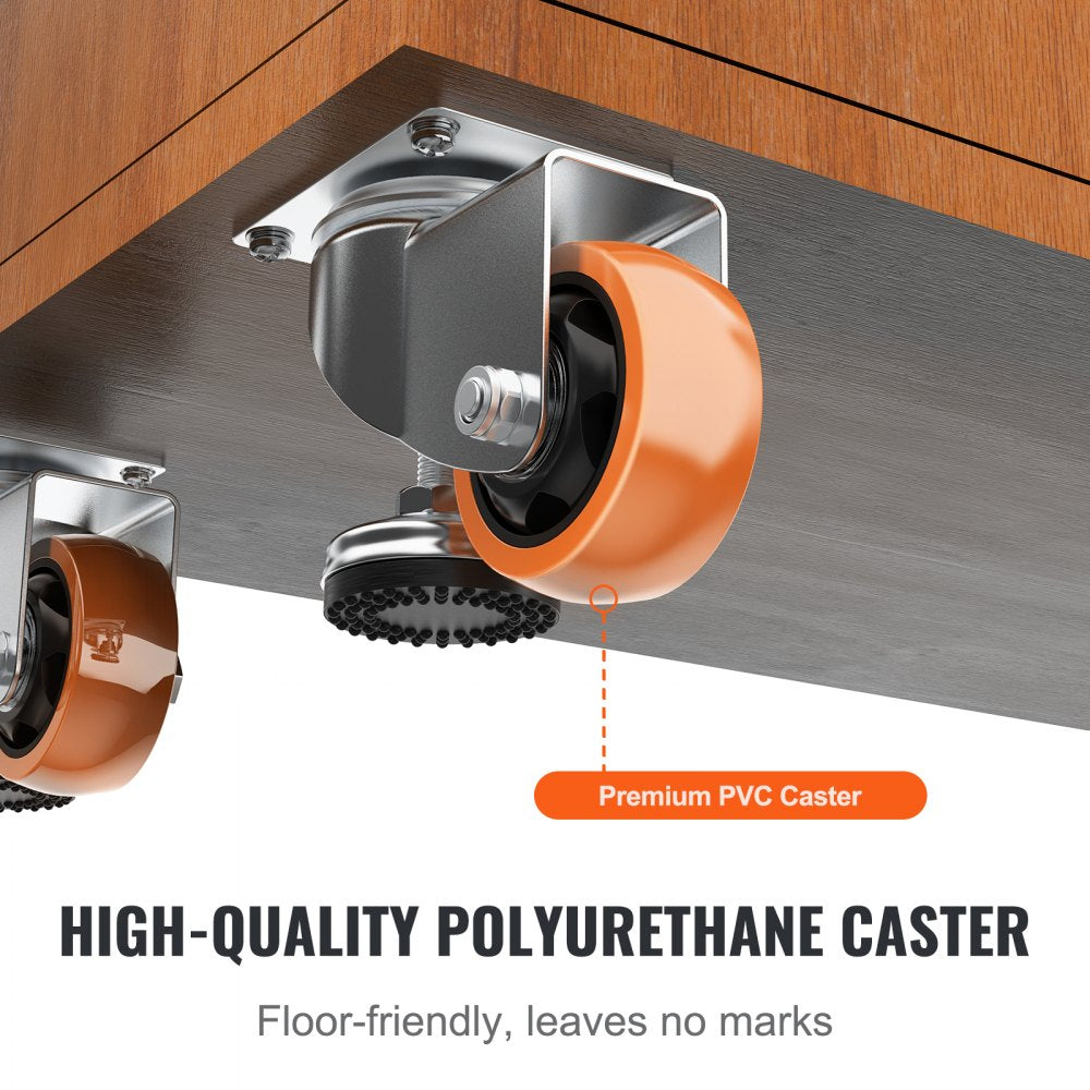 Leveling Casters, Set of 4, 720 lbs Total Load Capacity, 3 inches Diameter, Heavy Duty 360 Degree Swivel Caster Wheels, Adjustable Casters with Feet for Workbench, Machine, Equipment, Furniture