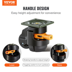 Leveling Casters, 4-Pack Heavy Duty 360° Swivel Caster Wheels Hold up to 1100 lbs Load, 2 inches Caster Diameter, Adjustable Casters with Upgraded Handle Design and Feet for Workbench & Machine
