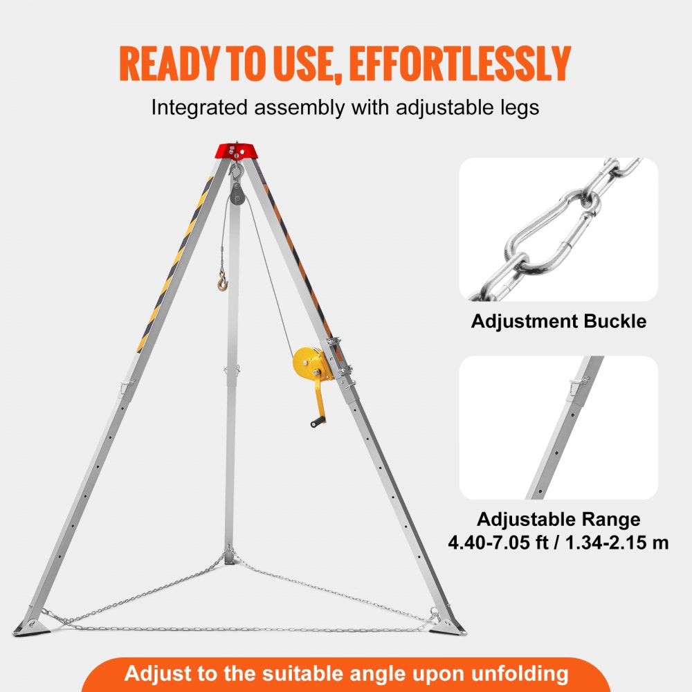 Bostome Confined Space Tripod Kit with winch, cable, harness, and durable design for rescues.